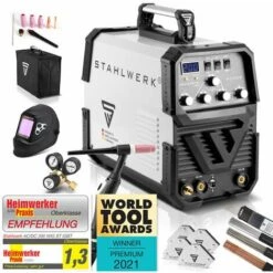 STAHLWERK AC/DC TIG 200 ST IGBT - Equipement Complet - Machine à Souder Combinée Avec 200 Ampères TIG & MMA, Soudure Aluminium, 7 Ans De Garantie Constructeur