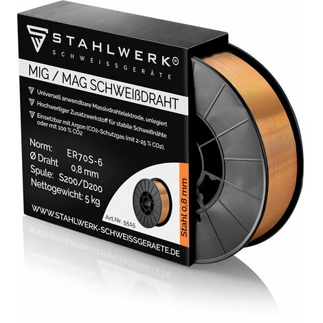 Fil à Souder STAHLWERK MIG/MAG Ø 0,8 Mm, Acier SG3 ER70S-6, Sur Rouleau De 5 Kg S200/D200 Avec Mandrin De 50 Mm, Usage Universel 3 Fil à Souder STAHLWERK MIG/MAG Ø 0,8 Mm, Acier SG3 ER70S-6, Sur Rouleau De 5 Kg S200/D200 Avec Mandrin De 50 Mm, Usage Universel