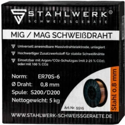 Fil à Souder STAHLWERK MIG/MAG Ø 0,8 Mm, Acier SG3 ER70S-6, Sur Rouleau De 5 Kg S200/D200 Avec Mandrin De 50 Mm, Usage Universel 7 Fil à Souder STAHLWERK MIG/MAG Ø 0,8 Mm, Acier SG3 ER70S-6, Sur Rouleau De 5 Kg S200/D200 Avec Mandrin De 50 Mm, Usage Universel -Soudure MIG Soldes 24484223 3
