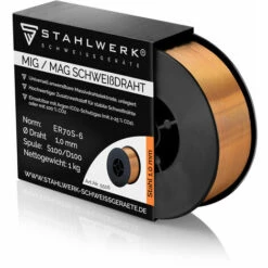 Fil à Souder STAHLWERK MIG/MAG Ø 1,0 Mm, Acier SG3 ER70S-6, Sur Rouleau D100 De 1 Kg Avec Mandrin De 16 Mm, Usage Universel