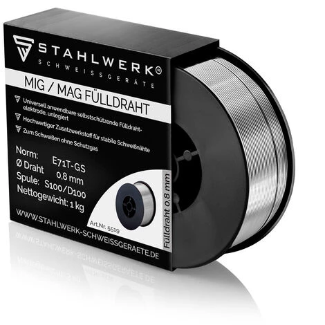 STAHLWERK Fil Fouré MIG/MAG Premium Ø 0,8 Mm, Fil De Soudage FLUX E71T-GS, Rouleau De 1 Kg Avec Mandrin De 16 Mm, Universellement Aplicable 3 STAHLWERK Fil Fouré MIG/MAG Premium Ø 0,8 Mm, Fil De Soudage FLUX E71T-GS, Rouleau De 1 Kg Avec Mandrin De 16 Mm, Universellement Aplicable