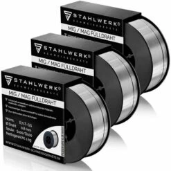 STAHLWERK MIG MAG Fil Fourré Premium Ø 0,8 Mm, Fil FLUX Fil De Soudage E71T-GS, Bobine D100 1 Kg à Mandrin De 16 Mm, Fil Universel Jeu De 3