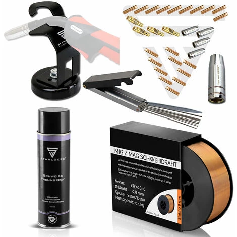 STAHLWERK Kit De Démarrage MIG MAG AK15/MB15, Fil De Soudage MIG MAG, Kit De Consommables 15AK/MB, Support De Torche Avec Base Magnétique, Super Spray Pour Pistolet Et Nettoyant Pour Buse Avec Lime 3 STAHLWERK Kit De Démarrage MIG MAG AK15/MB15, Fil De Soudage MIG MAG, Kit De Consommables 15AK/MB, Support De Torche Avec Base Magnétique, Super Spray Pour Pistolet Et Nettoyant Pour Buse Avec Lime